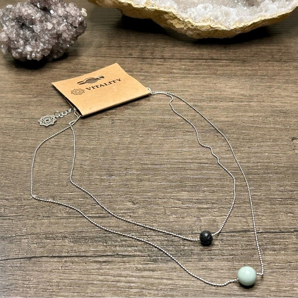 Silver Tone Iron Chain Lava Rock And Amazonite Diffuser Necklace - Picture 1 of 4